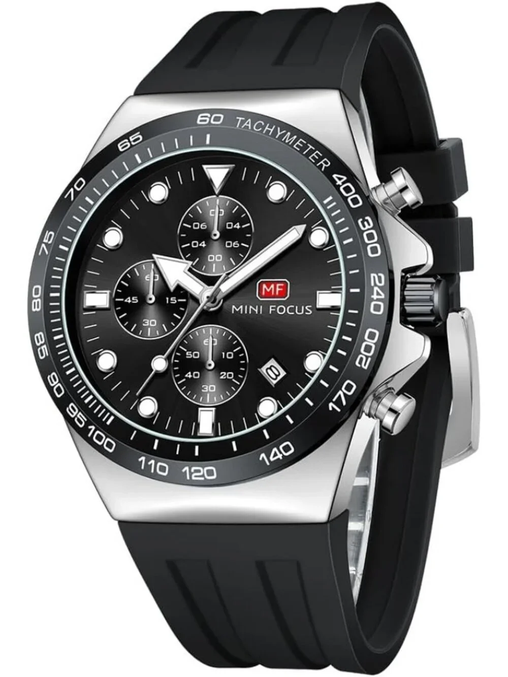 Men's Black And Silver Analog Quartz Waterproof Chronograph Stylish Casual Watch